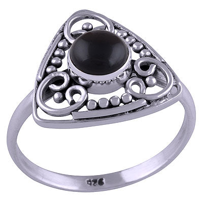 Beautiful Handcrafted Rawa & Work Around Black Onyx Round Shape 925 Sterling Solid Silver Ring - R3401460-24