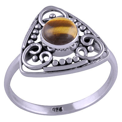Beautiful Handcrafted Rawa & Work Around Tiger's Eye Round Shape 925 Sterling Solid Silver Ring - R3401460-25