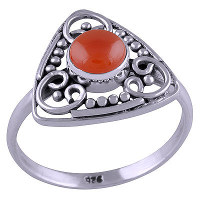 Beautiful Handcrafted Rawa & Work Around Carnelian Round Shape 925 Sterling Solid Silver Ring - R3401460-27