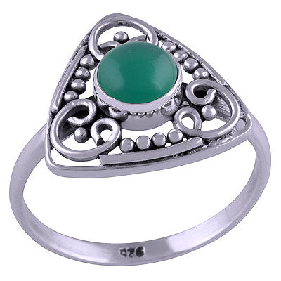 Beautiful Handcrafted Rawa & Work Around Green Onyx Round Shape 925 Sterling Solid Silver Ring - R3401460-28