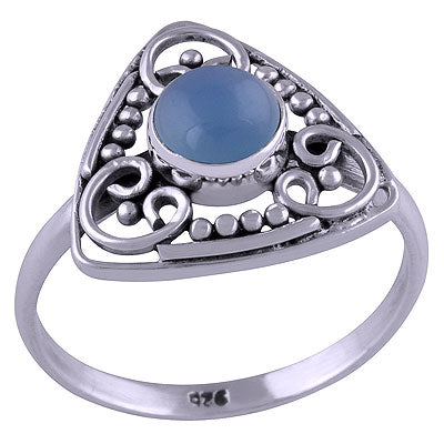 Beautiful Handcrafted Rawa & Work Around Blue Chalcedony Round Shape 925 Sterling Solid Silver Ring - R3401460-29