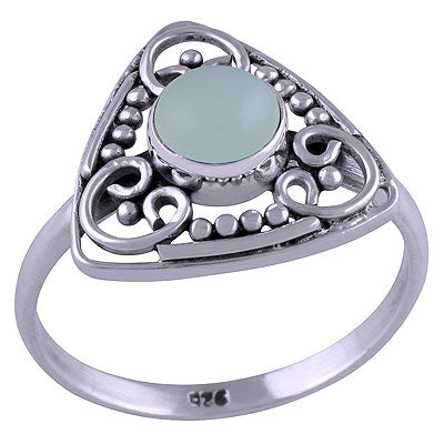 Beautiful Handcrafted Rawa & Work Around Aqua Chalcedony Round Shape 925 Sterling Solid Silver Ring - R3401460-30