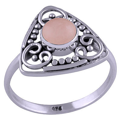 Beautiful Handcrafted Rawa & Work Around Rose Quartz Round Shape 925 Sterling Solid Silver Ring - R3401460-31