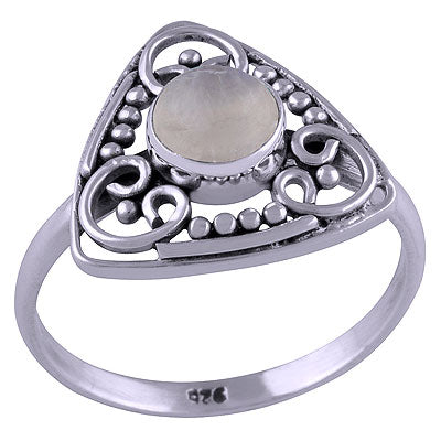 Beautiful Handcrafted Rawa & Work Around Rainbow Moonstone Round Shape 925 Sterling Solid Silver Ring - R3401460-5