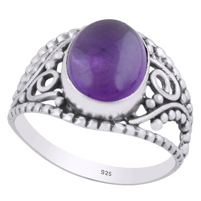 Gorgeous Rawa & Wire Work Around Amethyst Oval Shape 925 Sterling Solid Silver Ring - R3401461-155