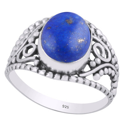 Gorgeous Rawa & Wire Work Around Lapis Oval Shape 925 Sterling Solid Silver Ring - R3401461-172
