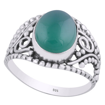 Gorgeous Rawa & Wire Work Around Green Onyx Oval Shape 925 Sterling Solid Silver Ring - R3401461-174