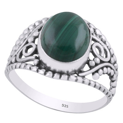 Gorgeous Rawa & Wire Work Around Malachite Oval Shape 925 Sterling Solid Silver Ring - R3401461-179