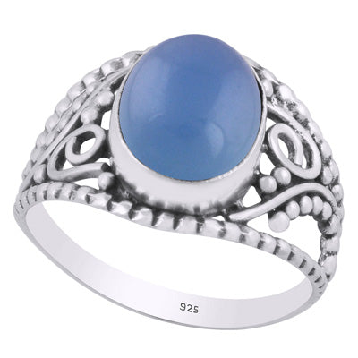 Gorgeous Rawa & Wire Work Around Blue Chalcedony Oval Shape 925 Sterling Solid Silver Ring - R3401461-186