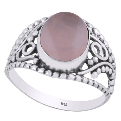 Gorgeous Rawa & Wire Work Around Rose Quartz Oval Shape 925 Sterling Solid Silver Ring - R3401461-205
