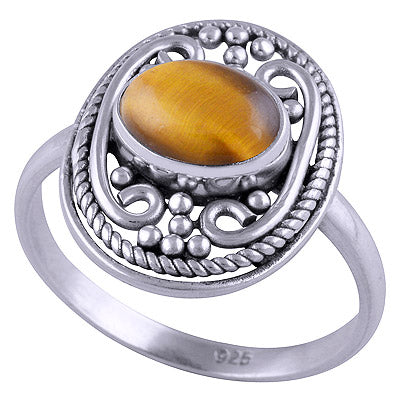 Beautiful Handwork Around Tiger's Eye Oval Shape 925 Sterling Solid Silver Ring - R3401462-24