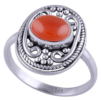 Beautiful Handwork Around Carnelian Oval Shape 925 Sterling Solid Silver Ring - R3401462-95