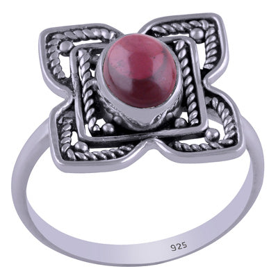 Gorgeous Handcrafted flower around Garnet Oval Shape 925 Sterling Solid Silver Ring - R3401463-14