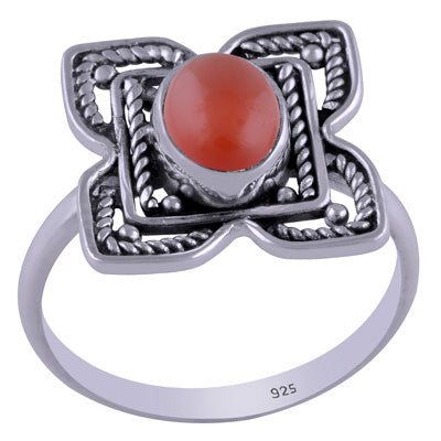 Gorgeous Handcrafted flower around Carnelian Oval Shape 925 Sterling Solid Silver Ring - R3401463-71