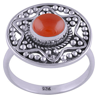 Stunning Rawa And Wire Work Around Carnelian Round Shape 925 Sterling Solid Silver Ring - R3401464-28