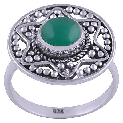 Stunning Rawa And Wire Work Around Green Onyx Round Shape 925 Sterling Solid Silver Ring - R3401464-29