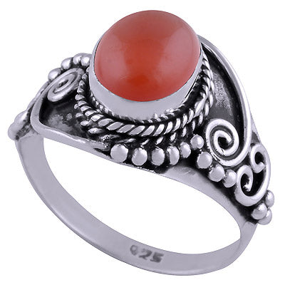 Gorgeous Handwork Around Carnelian Oval Shape 925 Sterling Solid Silver Ring - R3401470-24
