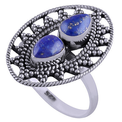Beautiful Rawa Work Around Lapis Pear Shape 925 Sterling Solid Silver Ring - R3401471-19