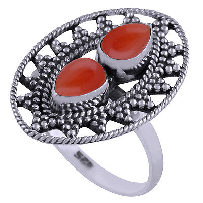 Beautiful Rawa Work Around Carnelian Pear Shape 925 Sterling Solid Silver Ring - R3401471-26