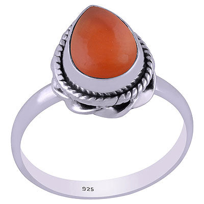 Stylish Handwork Around Carnelian Pear Shape 925 Sterling Solid Silver Ring - R3401474-178