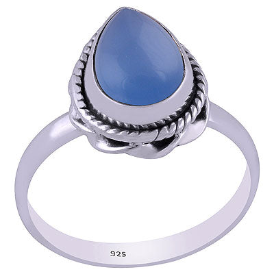 Stylish Handwork Around Blue Chalcedony Pear Shape 925 Sterling Solid Silver Ring - R3401474-179