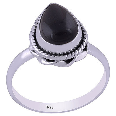 Stylish Handwork Around Black Onyx Pear Shape 925 Sterling Solid Silver Ring - R3401474-27