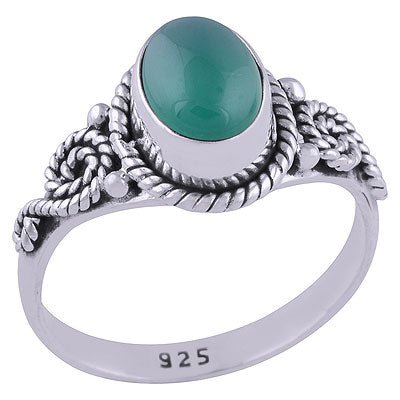 Gorgeous Twisted Wire Work Around Green Onyx Oval Shape 925 Sterling Solid Silver Ring - R3401475-29