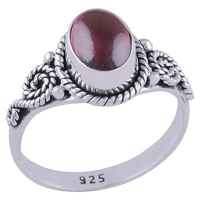 Gorgeous Twisted Wire Work Around Garnet Oval Shape 925 Sterling Solid Silver Ring - R3401475-5