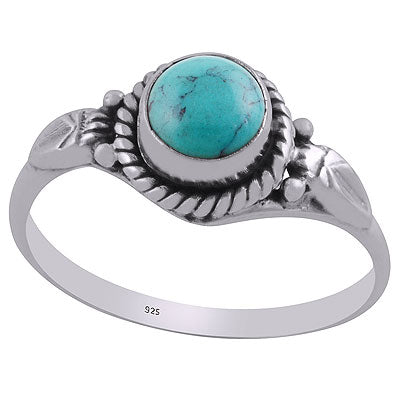 Beautiful Embossed Twisted Wire Work Around Turquoise Round Shape 925 Sterling Solid Silver Ring - R3401476-43