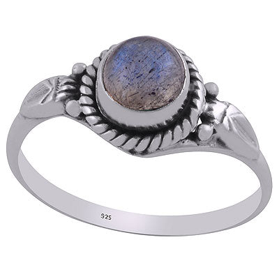 Beautiful Embossed Twisted Wire Work Around Labradorite Round Shape 925 Sterling Solid Silver Ring - R3401476-45
