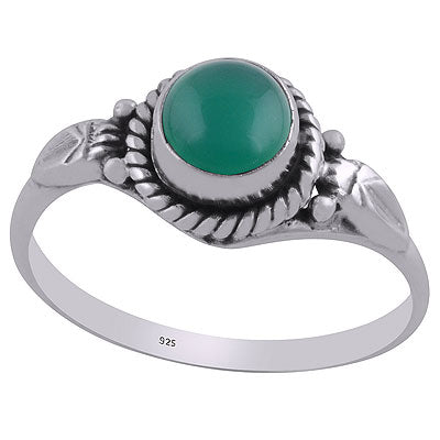 Beautiful Embossed Twisted Wire Work Around Green Onyx Round Shape 925 Sterling Solid Silver Ring - R3401476-47