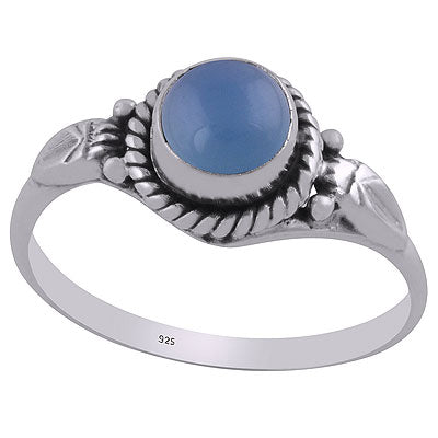 Beautiful Embossed Twisted Wire Work Around Blue Chalcedony Round Shape 925 Sterling Solid Silver Ring - R3401476-50