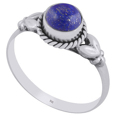 Stunning Embossed Leaf Work Around Lapis Round Shape 925 Sterling Solid Silver Ring - R3401478-19