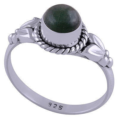 Stunning Embossed Leaf Work Around Green Jade Round Shape 925 Sterling Solid Silver Ring - R3401478-29