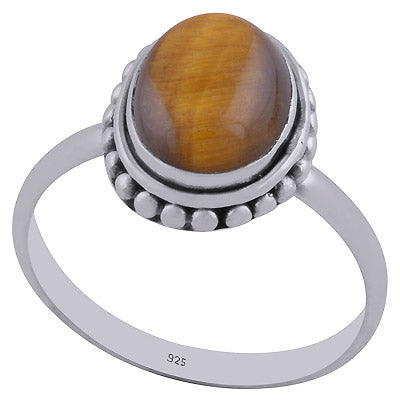 Stunning Rawa Work Around Tiger's Eye Oval Shape 925 Sterling Solid Silver Ring - R3401483-21