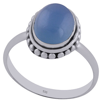 Stunning Rawa Work Around Blue Chalcedony Oval Shape 925 Sterling Solid Silver Ring - R3401483-32