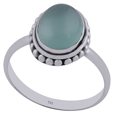 Stunning Rawa Work Around Aqua Chalcedony Oval Shape 925 Sterling Solid Silver Ring - R3401483-33