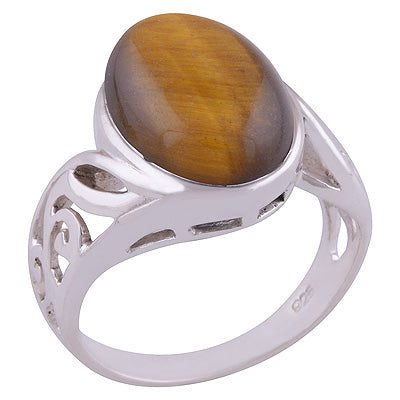 Tiger's Eye 925 Sterling Silver Ring - R3401488-65