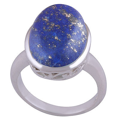 Stunning Jali Cut Work Around Lapis Oval Shape 925 Sterling Solid Silver Ring - R3401489-21