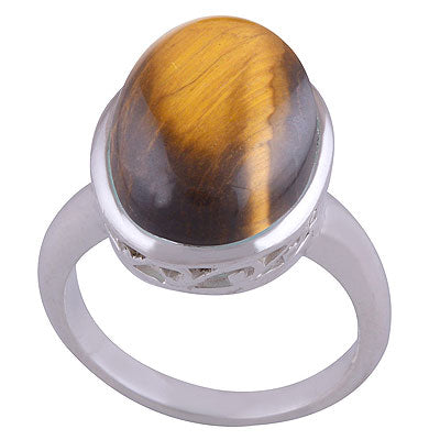 Stunning Jali Cut Work Around Tiger's Eye Oval Shape 925 Sterling Solid Silver Ring - R3401489-26
