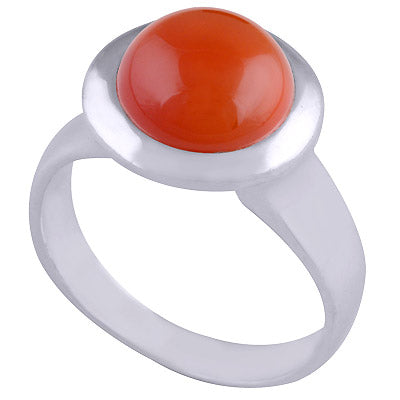 Gorgeous Bold Setting Around Carnelian Round Shape 925 Sterling Solid Silver Ring - R3401491-23