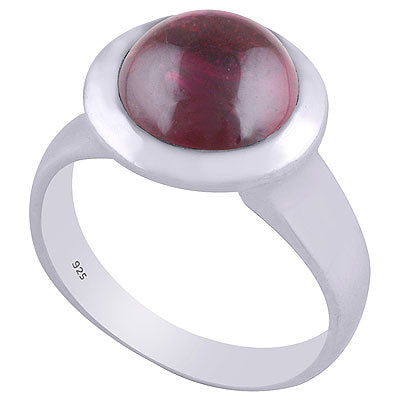 Gorgeous Bold Setting Around Garnet Round Shape 925 Sterling Solid Silver Ring - R3401491-4
