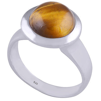 Gorgeous Bold Setting Around Tiger's Eye Round Shape 925 Sterling Solid Silver Ring - R3401491-79