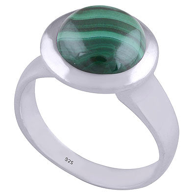 Gorgeous Bold Setting Around Malachite Round Shape 925 Sterling Solid Silver Ring - R3401491-85