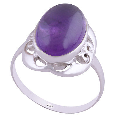 Alluring Handcrafted Design Around Amethyst Oval Shape 925 Sterling Solid Silver Ring - R3401492-1
