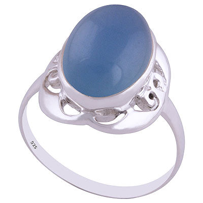 Alluring Handcrafted Design Around Blue Chalcedony Oval Shape 925 Sterling Solid Silver Ring - R3401492-25