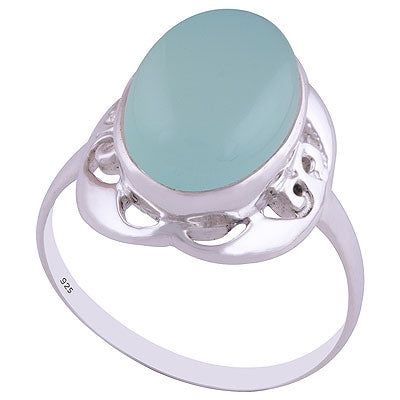 Alluring Handcrafted Design Around Aqua Chalcedony Oval Shape 925 Sterling Solid Silver Ring - R3401492-27