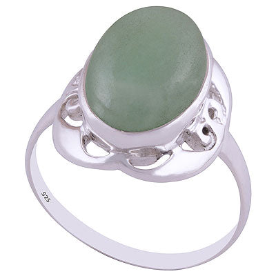 Alluring Handcrafted Design Around Green Aventurine Oval Shape 925 Sterling Solid Silver Ring - R3401492-30