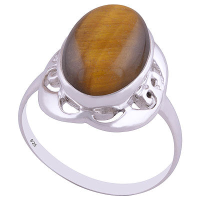 Alluring Handcrafted Design Around Tiger's Eye Oval Shape 925 Sterling Solid Silver Ring - R3401492-31