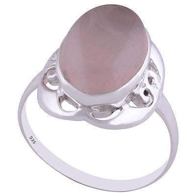 Alluring Handcrafted Design Around Rose Quartz Oval Shape 925 Sterling Solid Silver Ring - R3401492-33